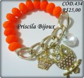 Pulseira laranja neon c/ pingentes!!!